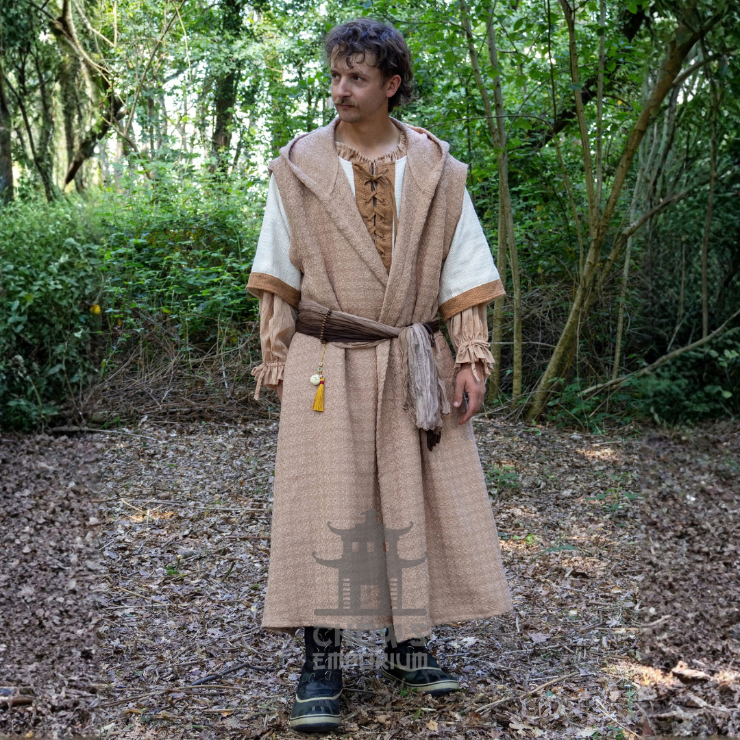 Textured Sand Hooded Sleeveless Robe