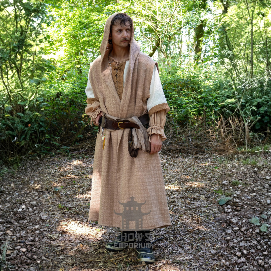 Textured Sand Hooded Sleeveless Robe
