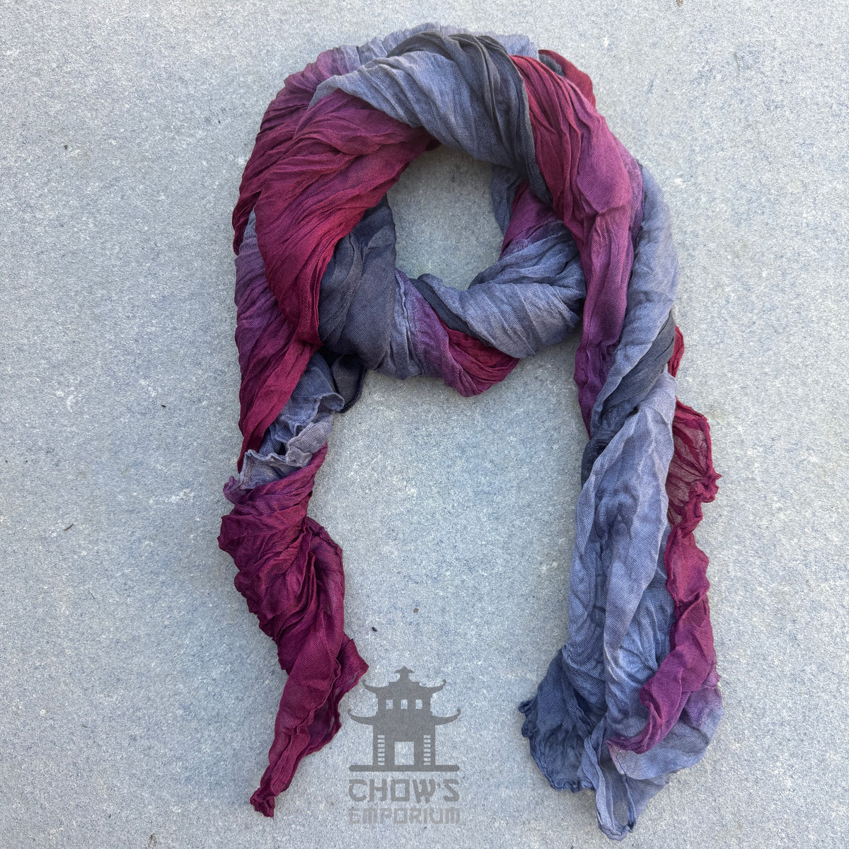 Wine pirate sash tied and draped, grey and wine red viscose