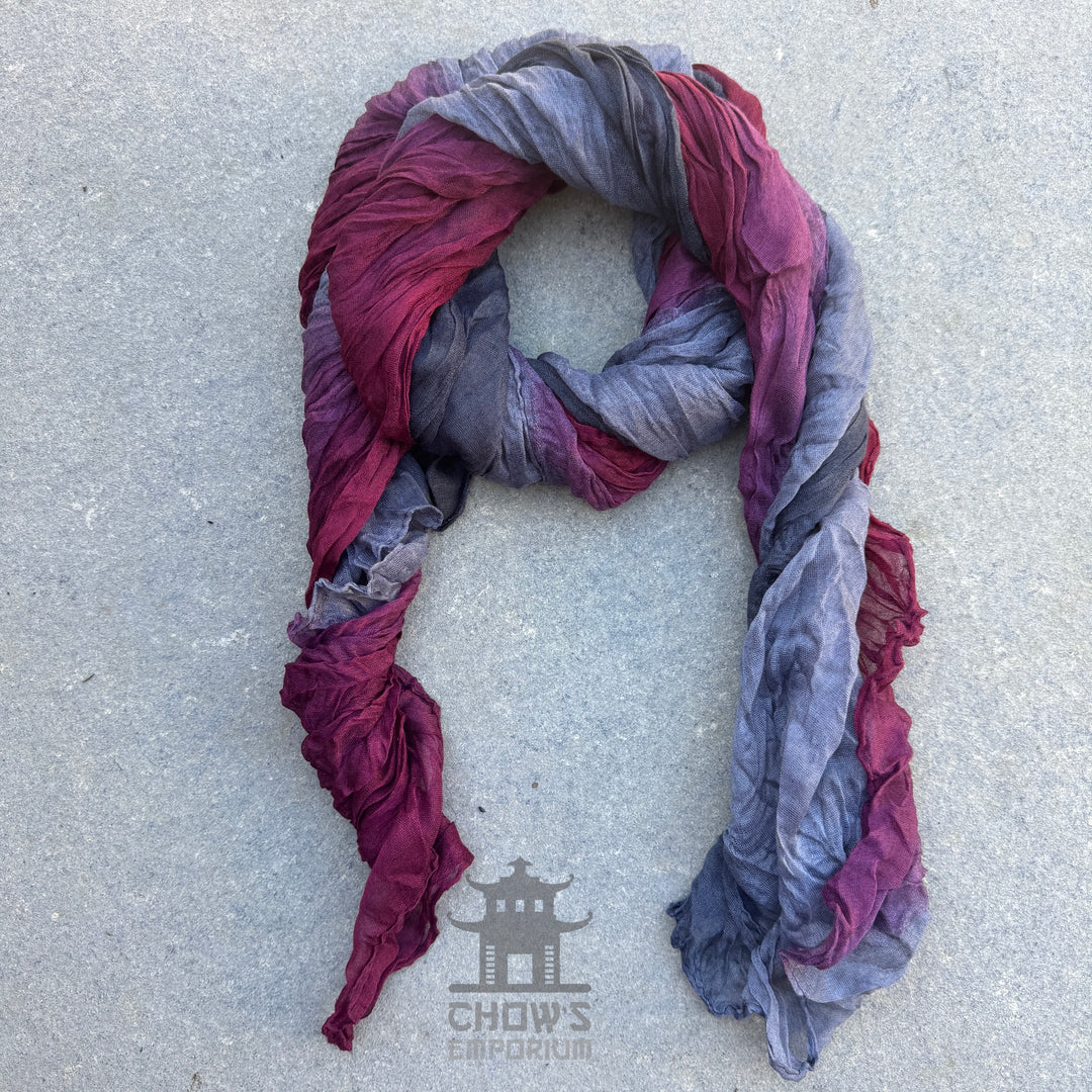 Wine pirate sash tied and draped, grey and wine red viscose