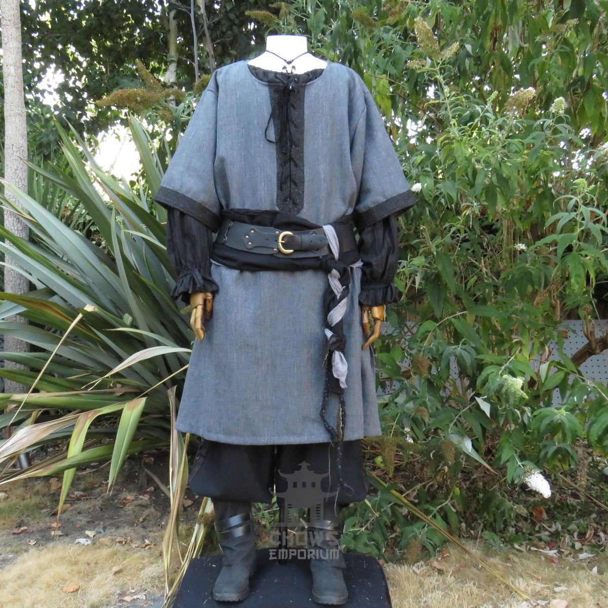LARP Basic Outfit - 3 pieces Grey &amp; Purple (Tunic, Hood, Sash)