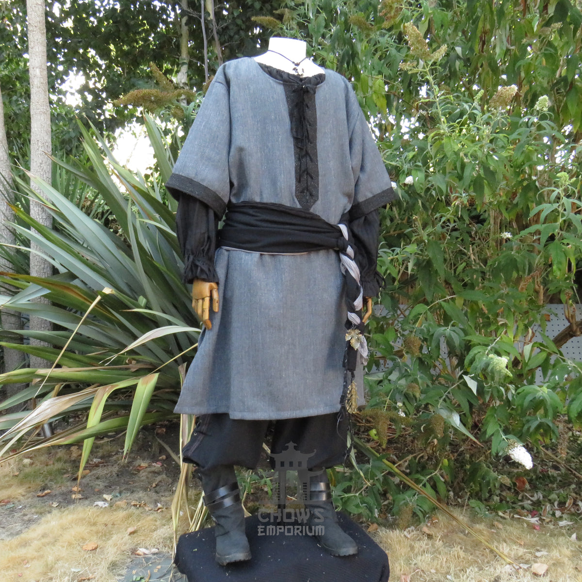 LARP Basic Outfit - 3 pieces Grey &amp; Purple (Tunic, Hood, Sash)