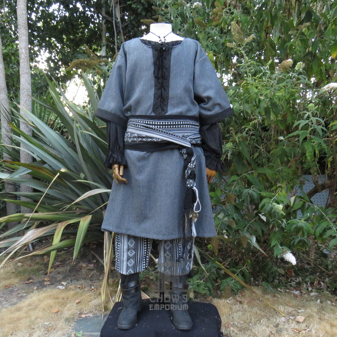 LARP Basic Outfit - 3 pieces Grey &amp; Purple (Tunic, Hood, Sash)