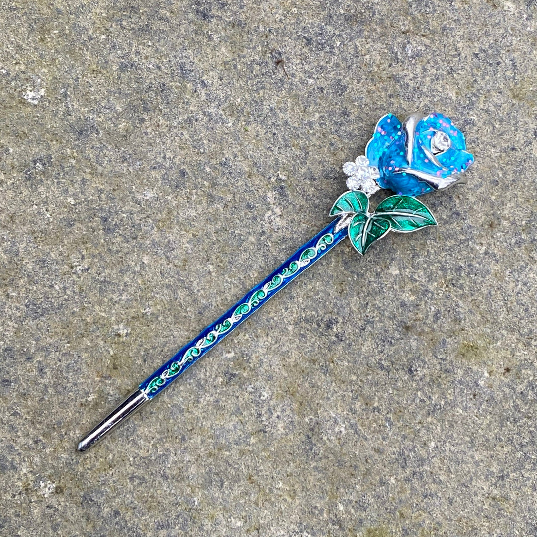 Hairpin, Decorated Rose (Silver and Blue) for LARP.