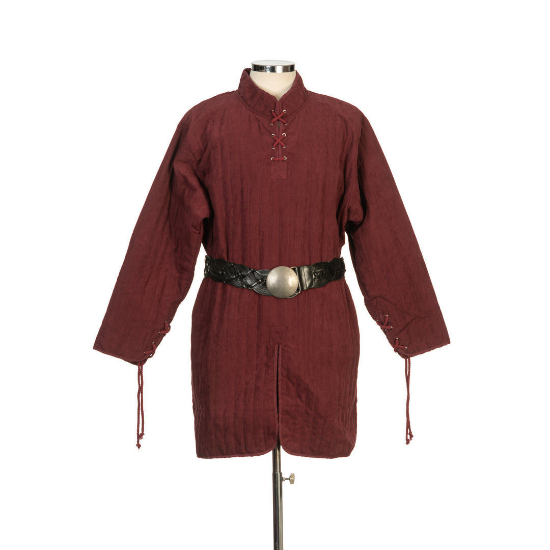 cotton gambeson in dark red for fantasy or battle wear.