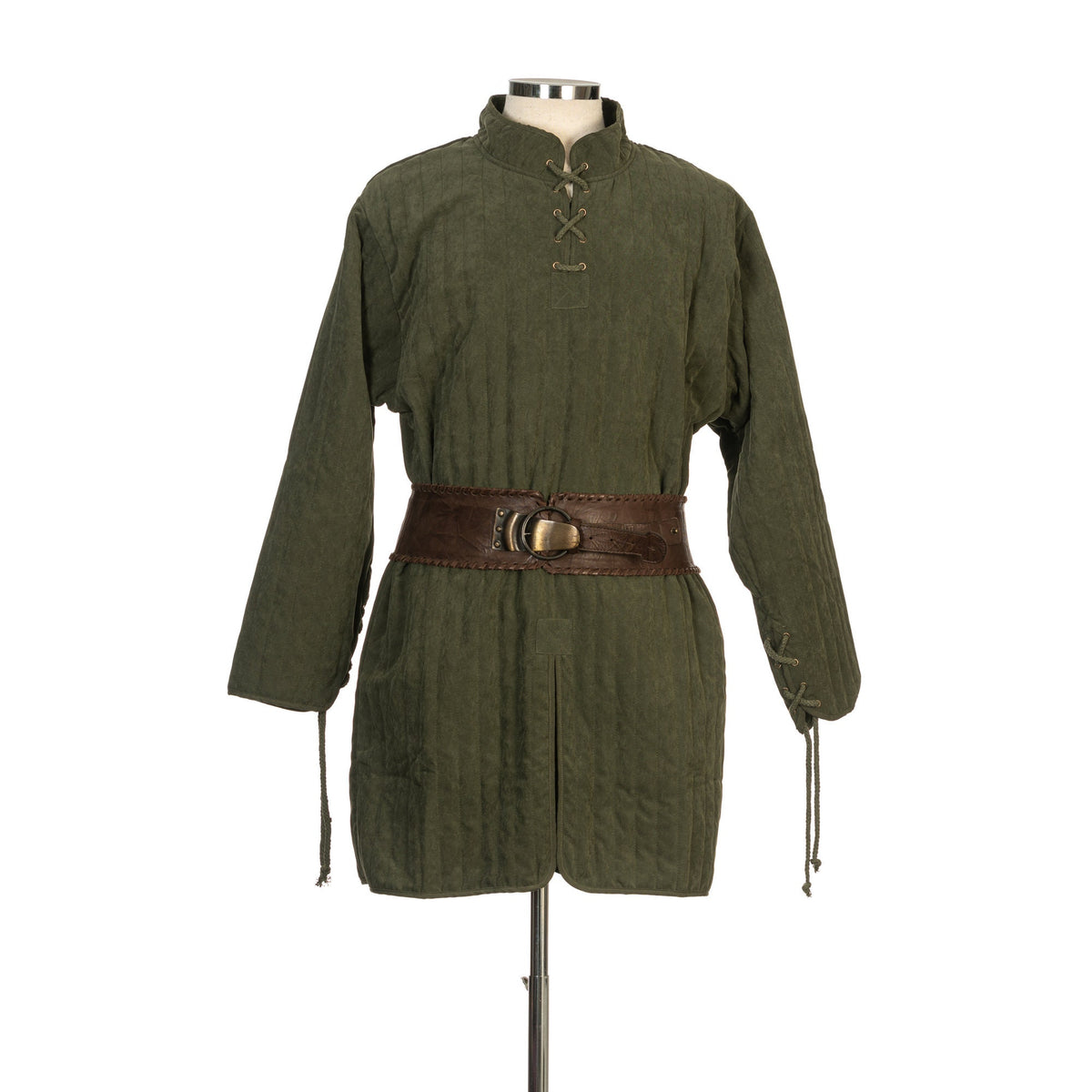 unisex green tunic gambeson for medieval and fantasy roleplay.