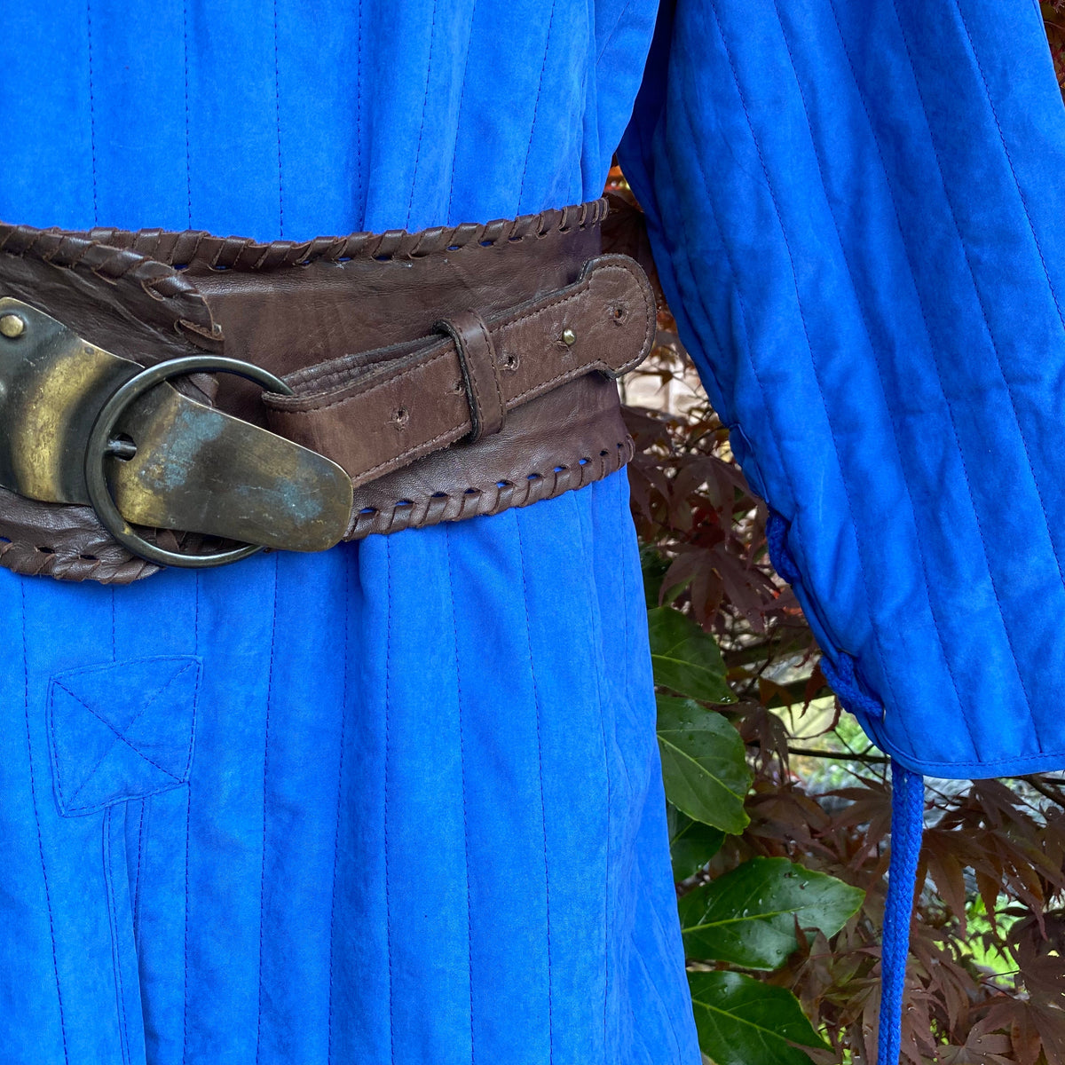 blue medieval gambeson padded armor for fantasy costume.