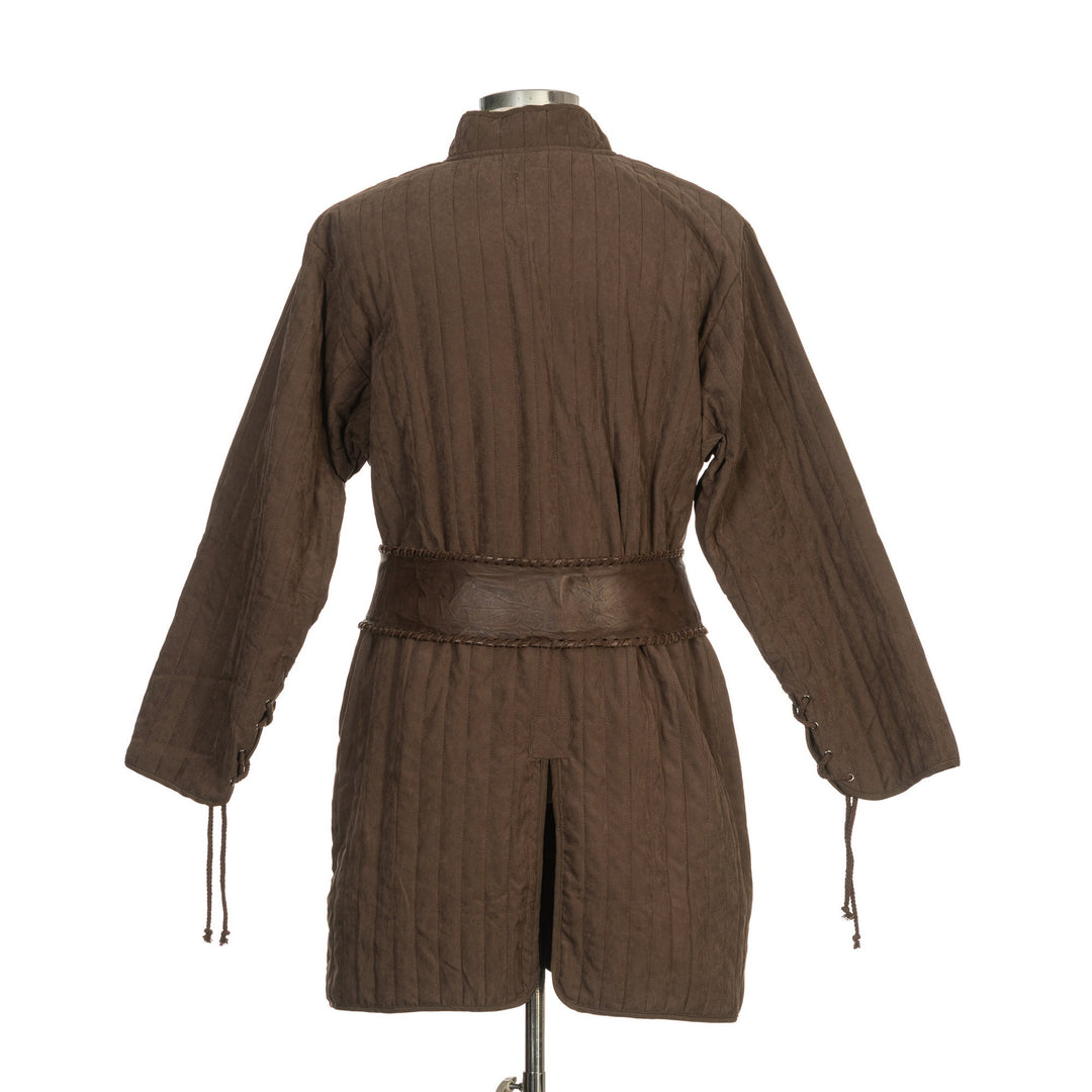 brown padded gambeson styled for medieval events.