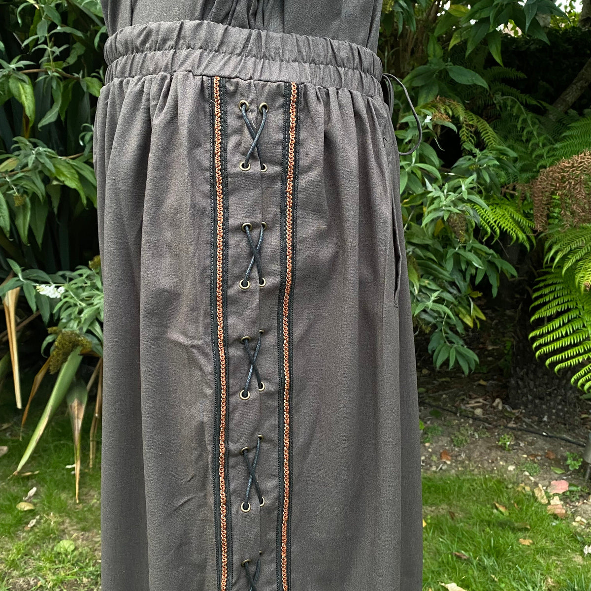 Medieval LARP pants with side lace detail in grey.