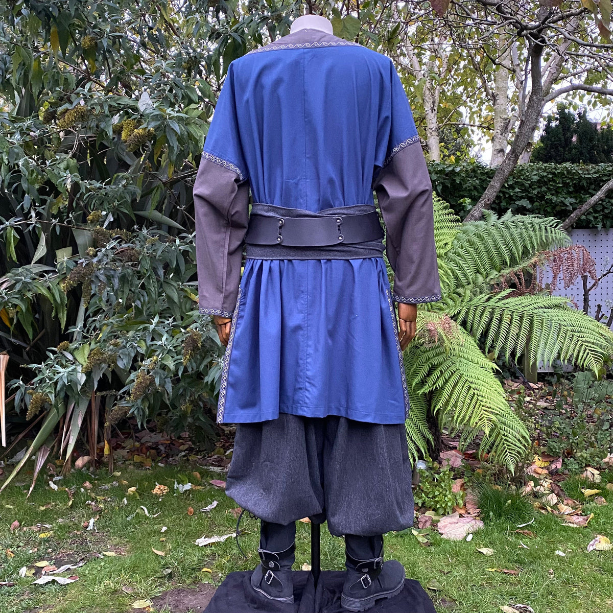 LARP Viking Tunic with Buttons - Two Tone Blue and Grey - Linen Cotton Mixture.