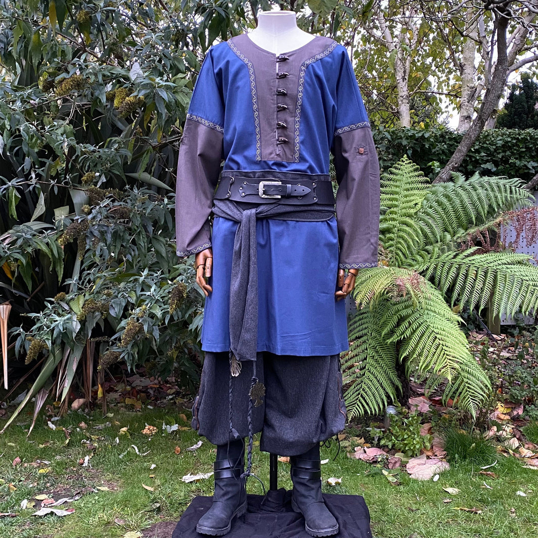Viking tunic in blue and grey linen cotton mix for Ren faire.