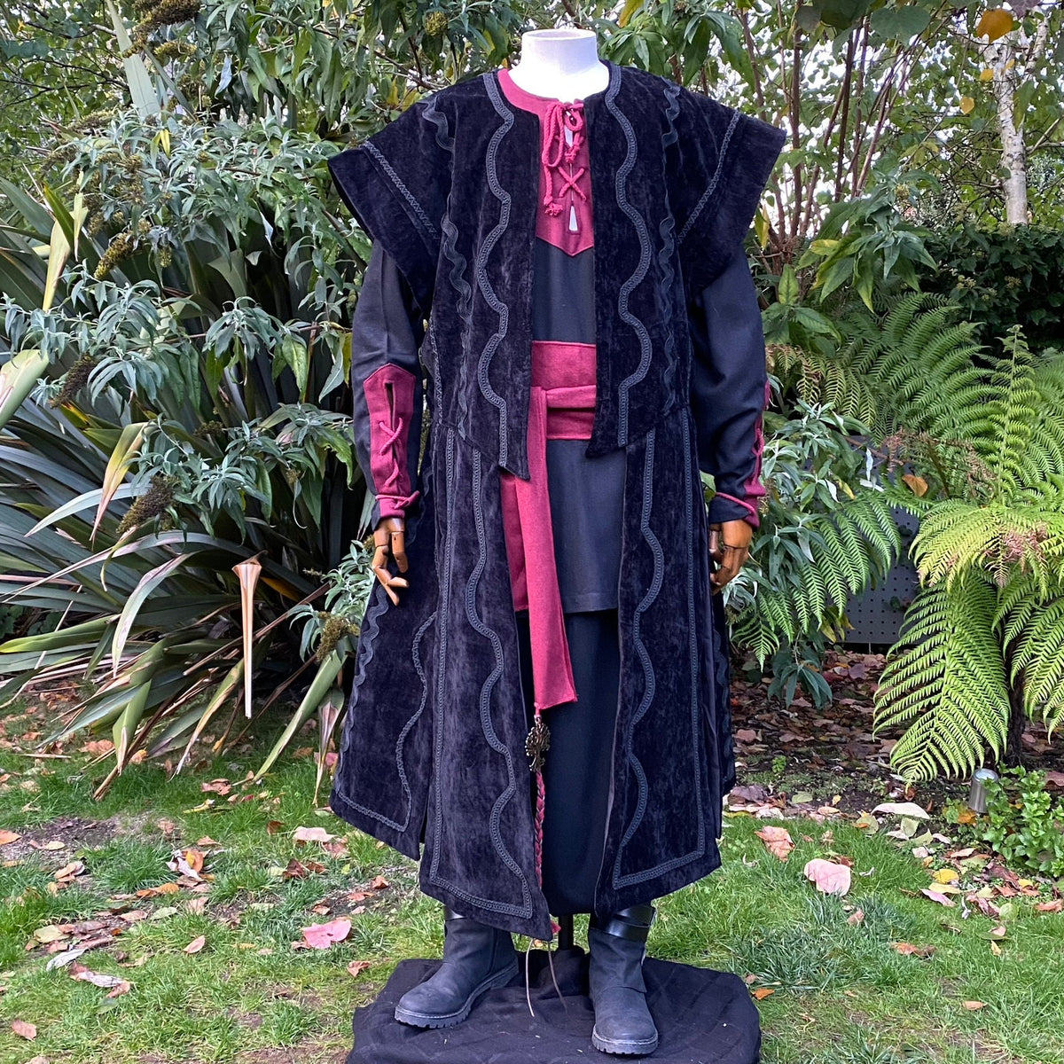 Full-length display of wizard waistcoat for LARP, cosplay.