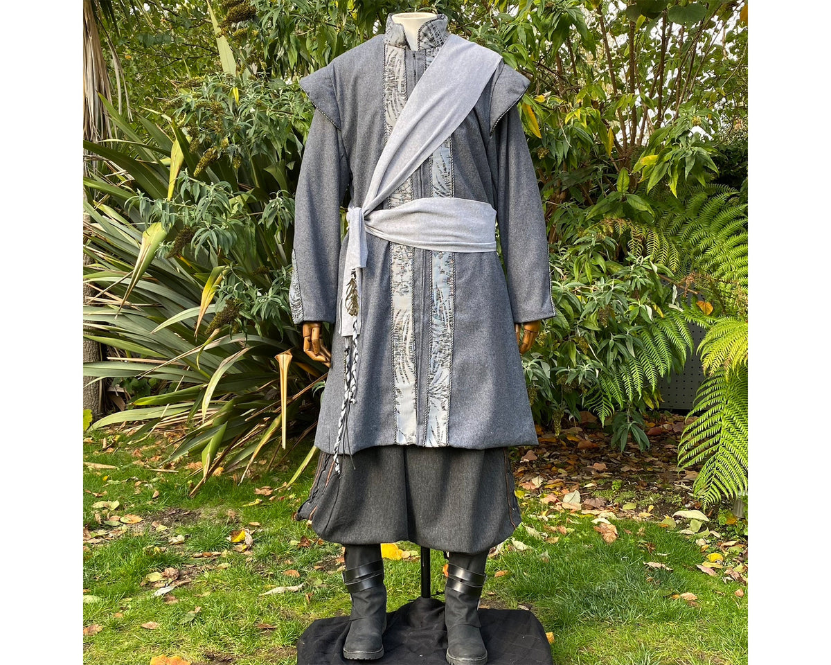 Medieval LARP coat with silver sash.