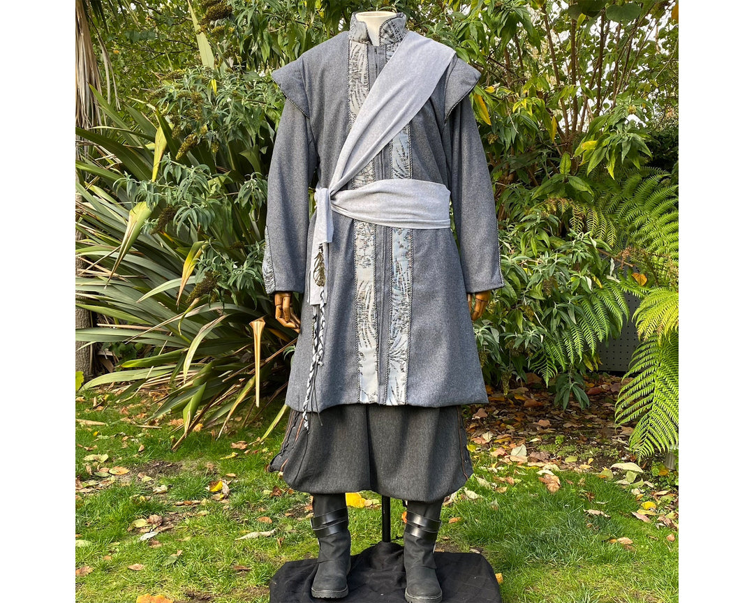 Medieval LARP coat with silver sash.
