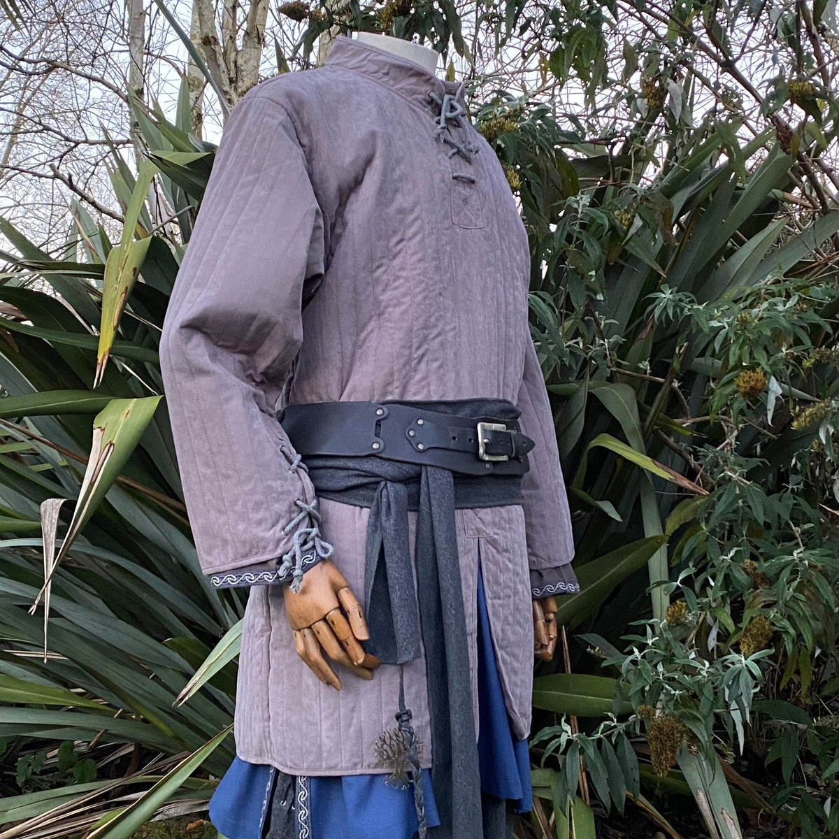 grey cotton gambeson for fantasy costume and reenactment.