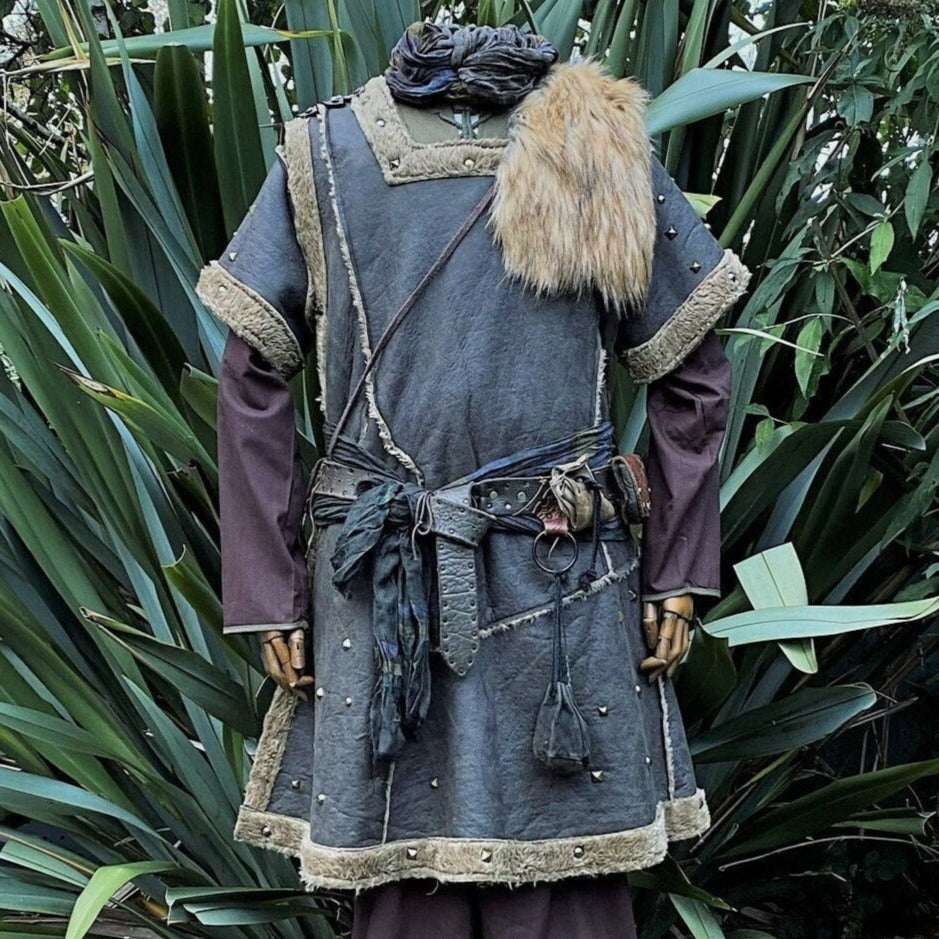 green faux leather tunic with studs for LARP.