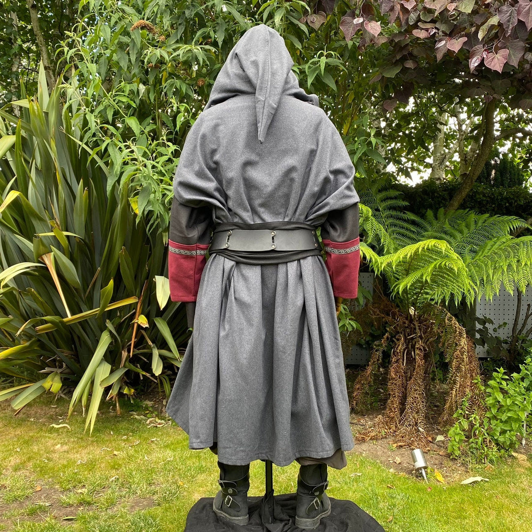 Back view of LARP mage cloak set with hood and belt, medieval.
