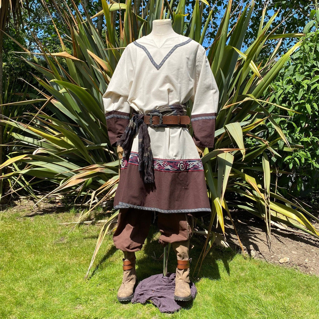 LARP medieval outfit with detailed tunic trim.