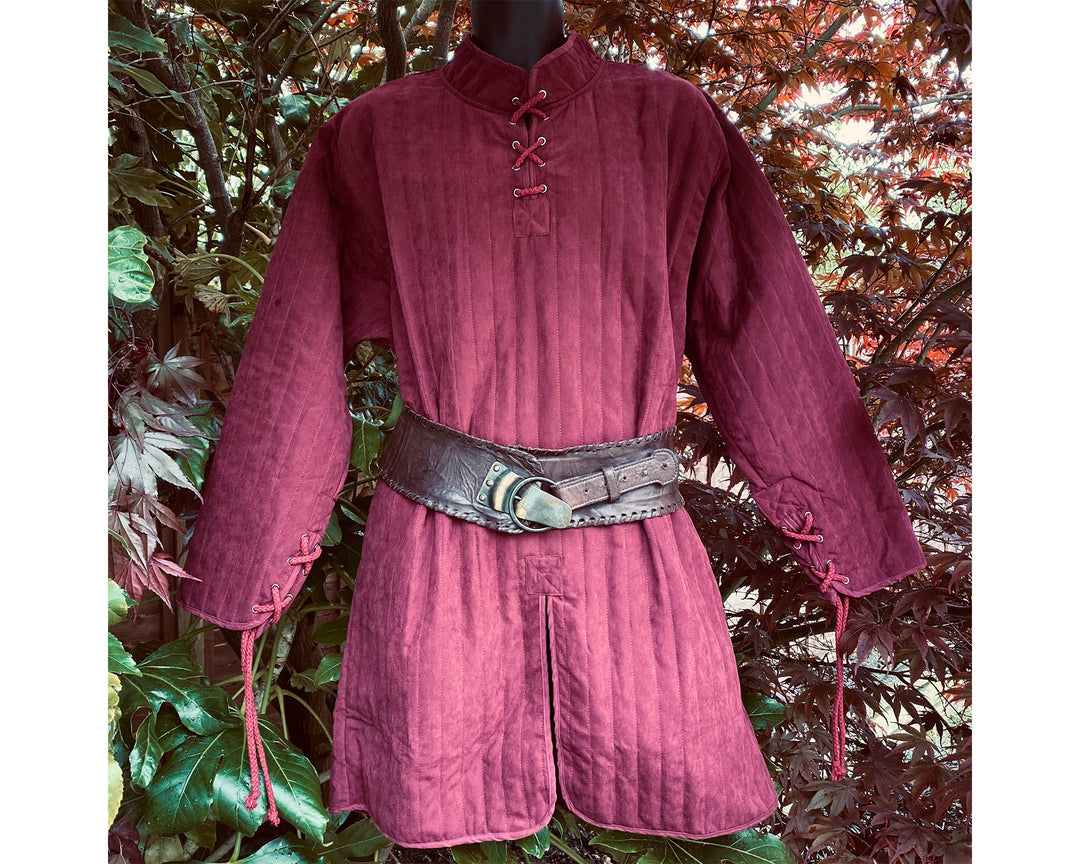 dark red cotton gambeson for LARP.