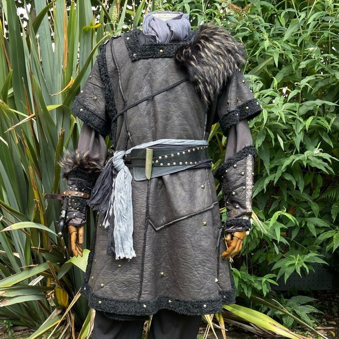 LARP medieval tunic with fur trim and belt.