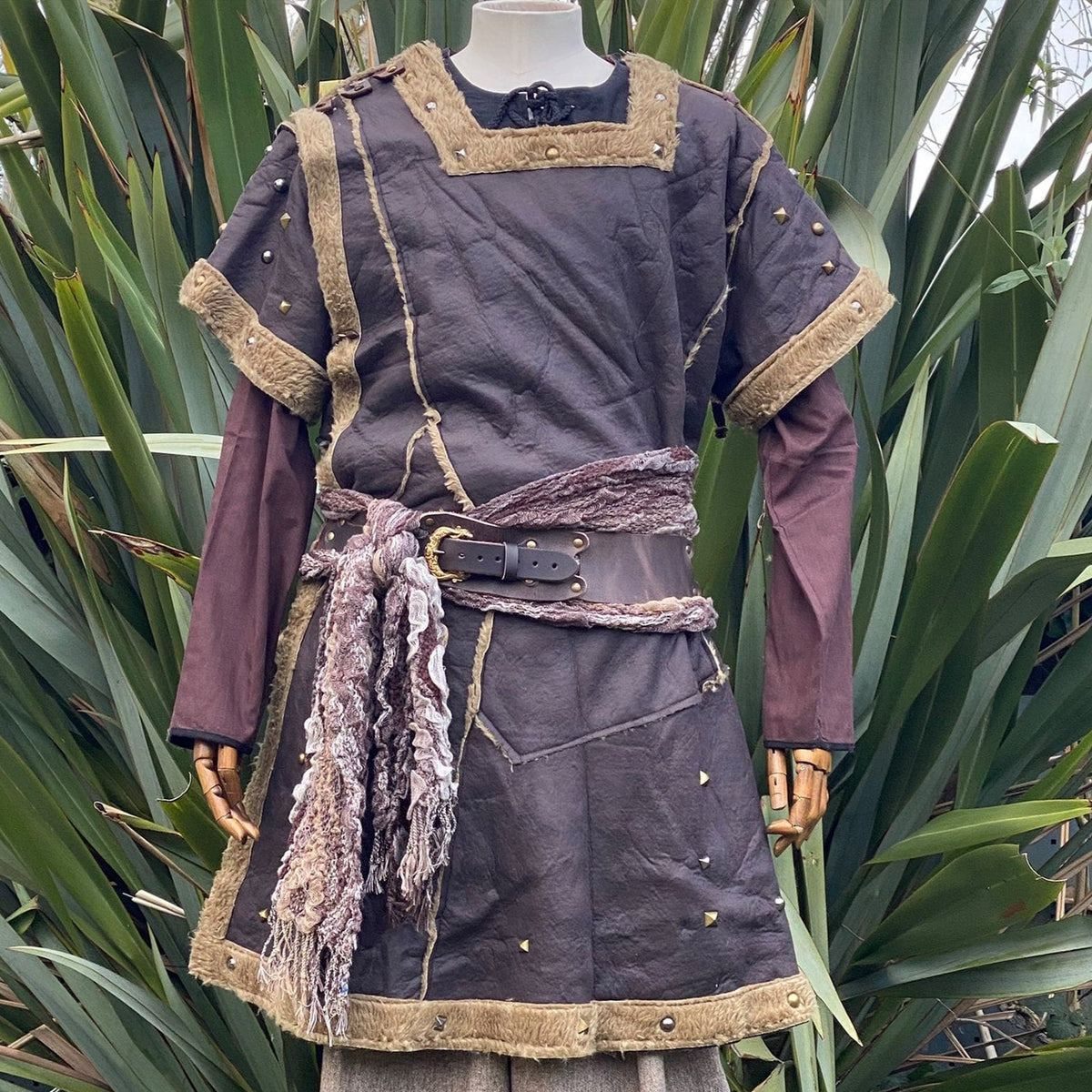 brown faux leather tunic with studs for LARP Barbarian.