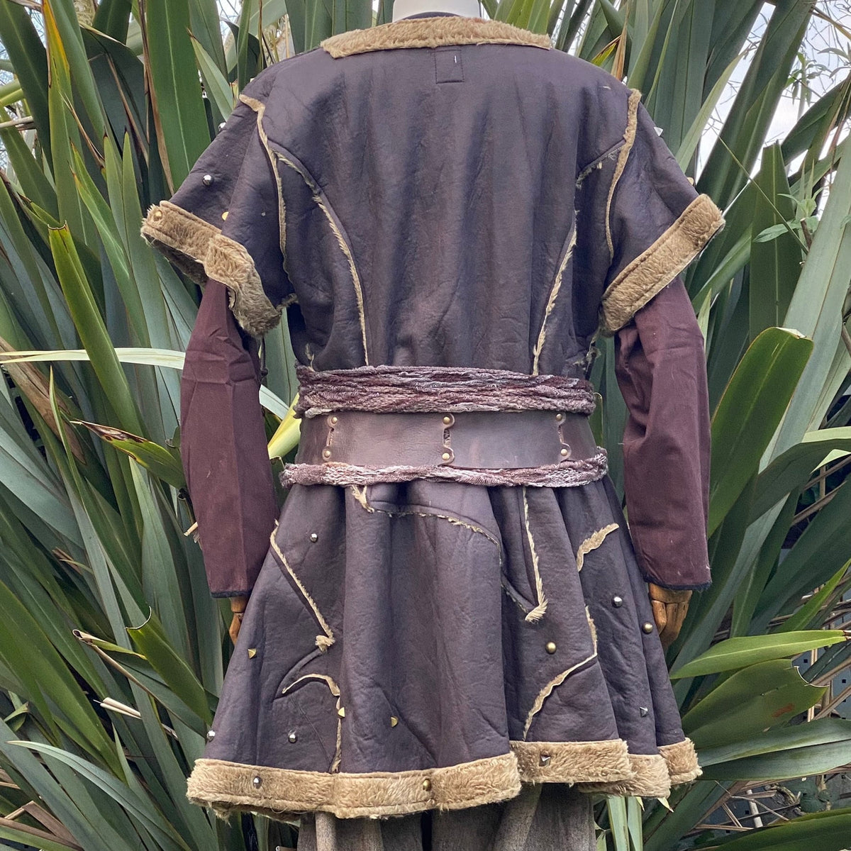 studded faux leather medieval tunic in brown.
