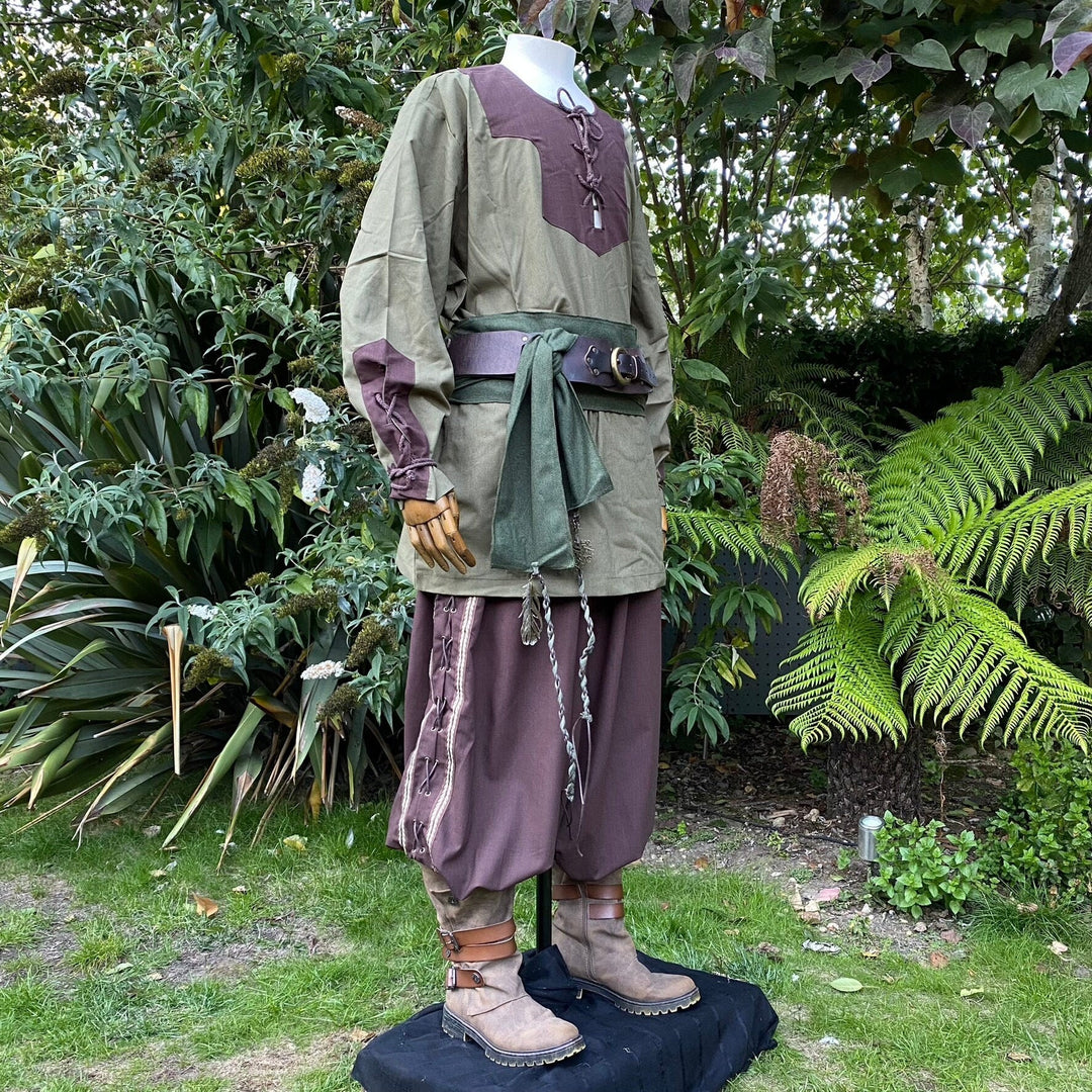 green brown Viking shirt styled for Ren faire and fantasy wear.