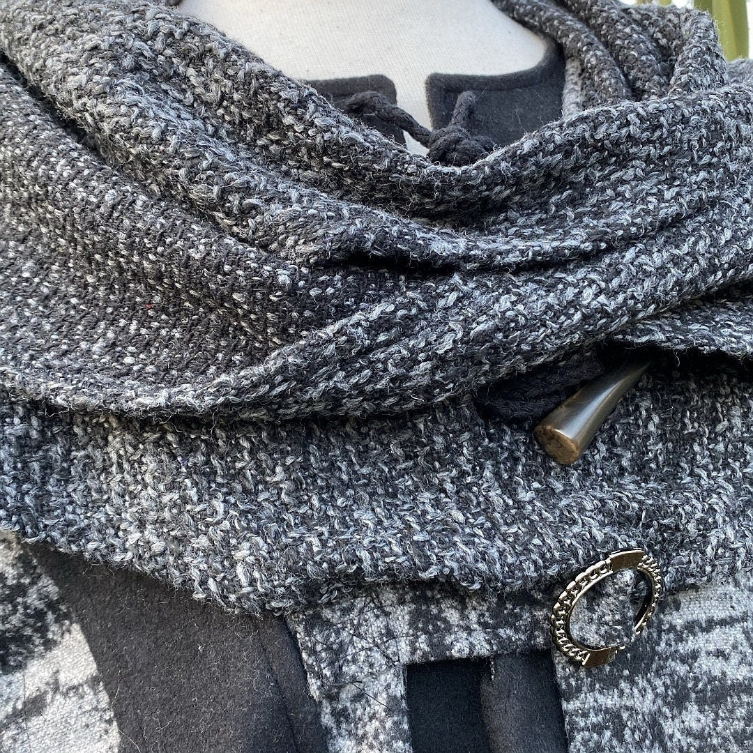 Dark grey woven fabric hood and robe detail, ideal for medieval LARP attire.