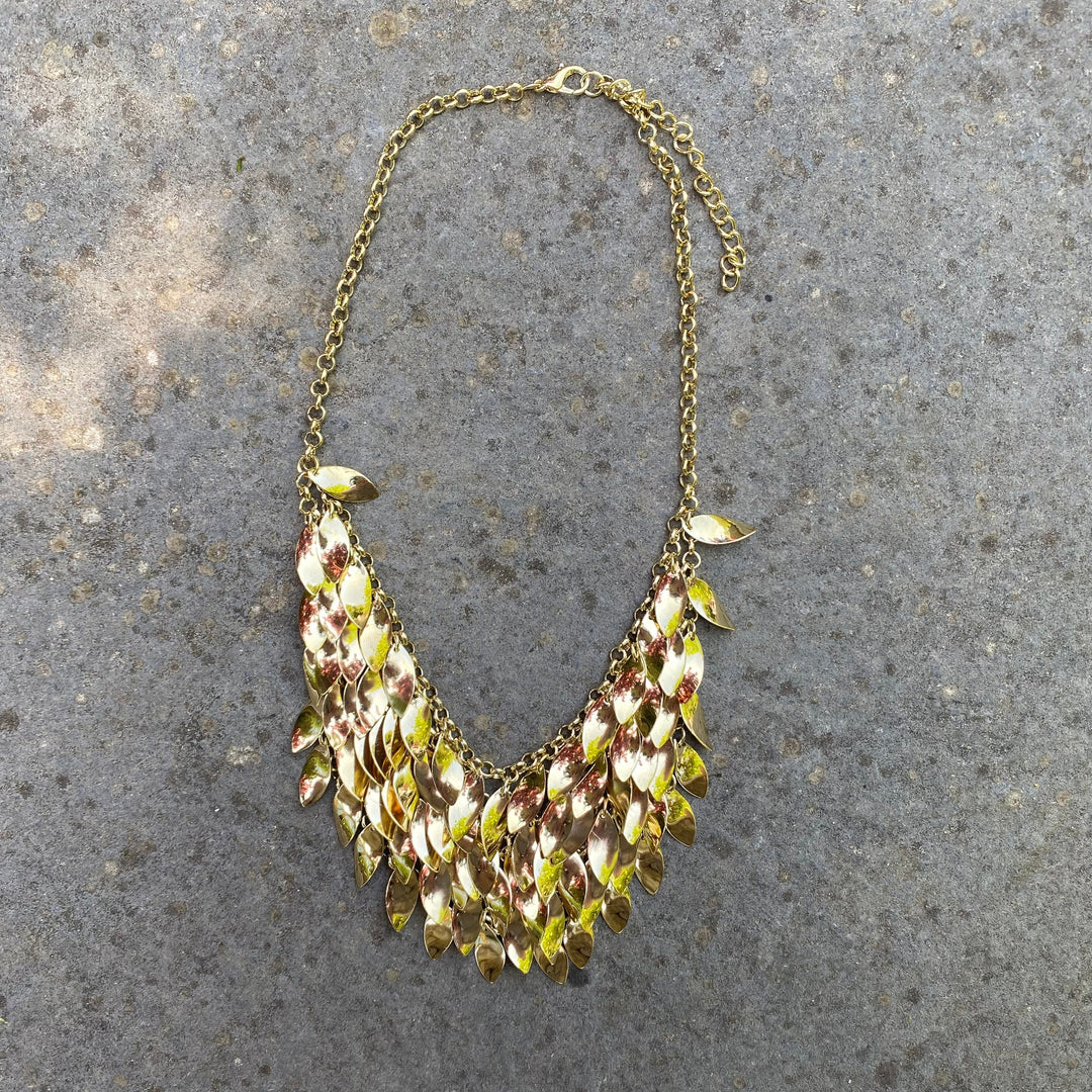 Gold layered leaf necklace on stone for LARP.