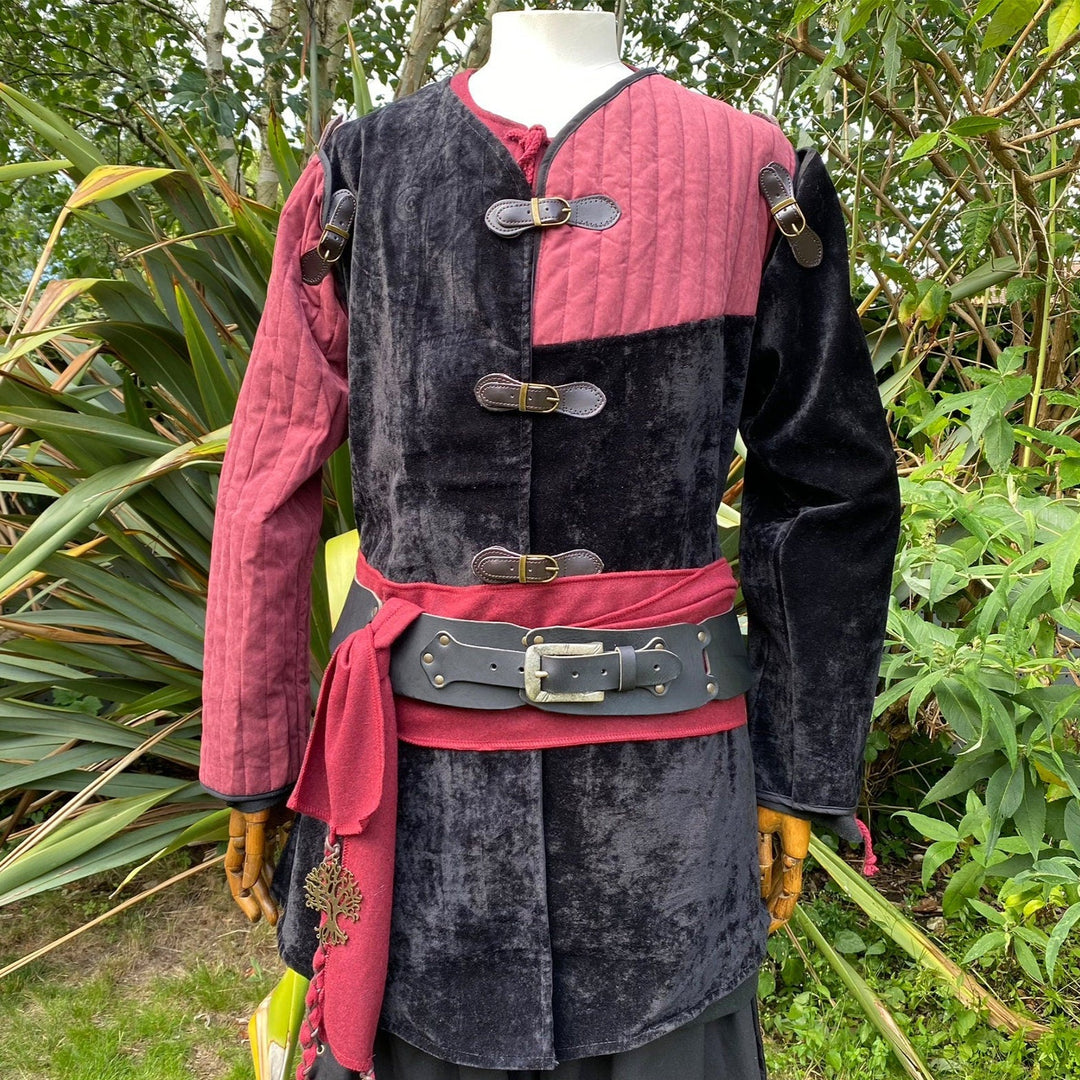 black and red gambeson jacket with removable sleeves for LARP and.