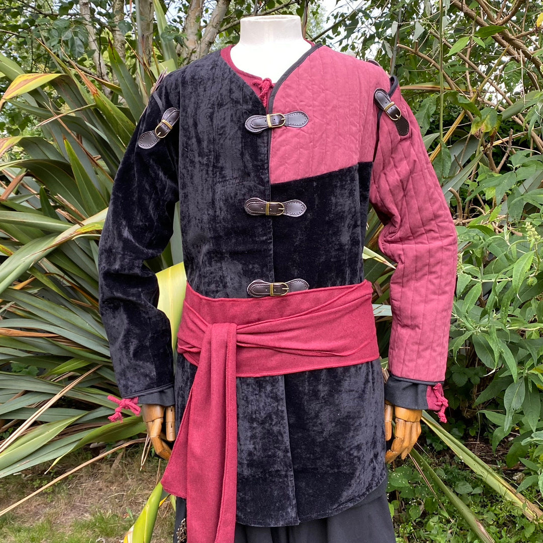 gambeson armor jacket black red with sleeve removal feature.